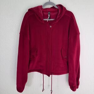Interval Fleece Jacket Womens 2X Hoodie Zip Up Athleisure Cozy Plus Size Red NEW